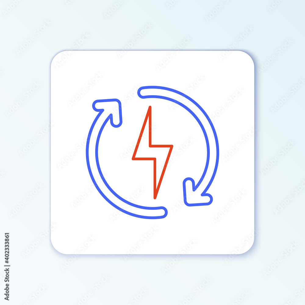 Line Recharging icon isolated on white background. Electric energy sign. Colorful outline concept. Vector. Line Recharging icon isolated on white background. Electric energy sign. Colorful outline concept. Vector.