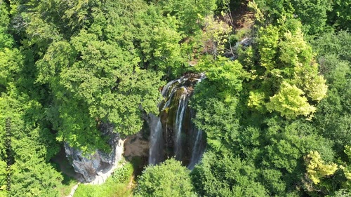 Top View Of Sopotnica Waterfalls On Jadovnik Mountain In Serbia - aerial drone shot photo