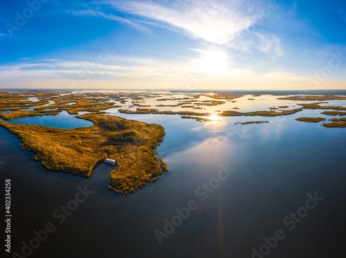 Irresistible floods on the Samara river on the dnieper in the evening light