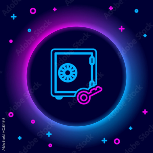 Glowing neon line Proof of stake icon isolated on black background. Cryptocurrency economy and finance collection. Colorful outline concept. Vector.