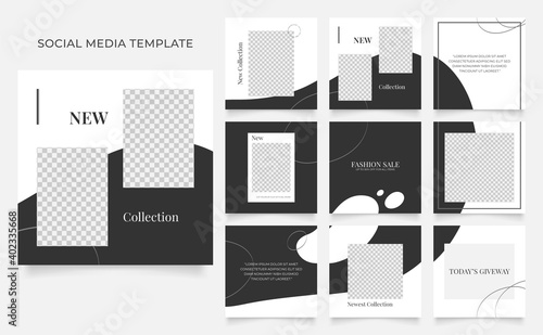 social media template banner blog fashion sale promotion. fully editable instagram and facebook square post frame puzzle organic sale poster. black grey white vector background