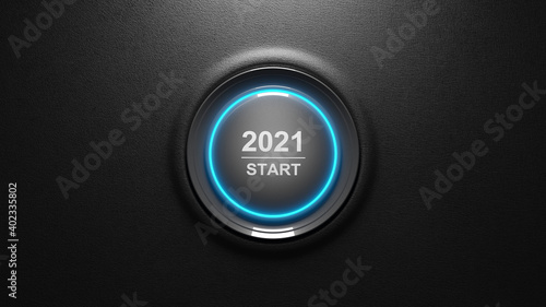 2021 - Press the start button. Concept of the New Year. 3D illustration