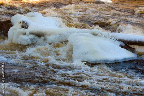 Icy river in the Canadian winters in Quebec photo