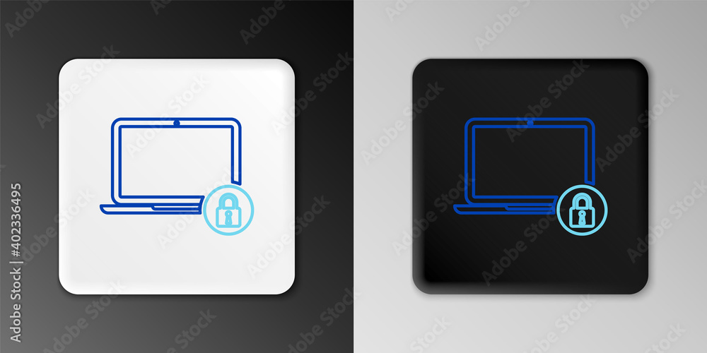 Line Laptop and lock icon isolated on grey background. Computer and padlock. Security, safety, protection concept. Safe internetwork. Colorful outline concept. Vector. Line Laptop and lock icon isolated on grey background. Computer and padlock. Security, safety, protection concept. Safe internetwork. Colorful outline concept. Vector.
