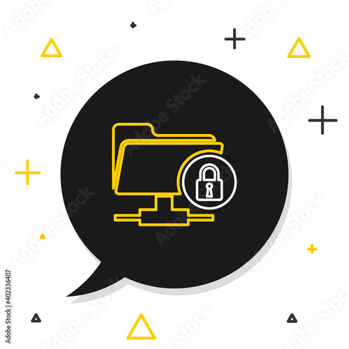 Line FTP folder and lock icon isolated on white background. Concept of software update, ftp transfer protocol. Security, safety, protection concept. Colorful outline concept. Vector.