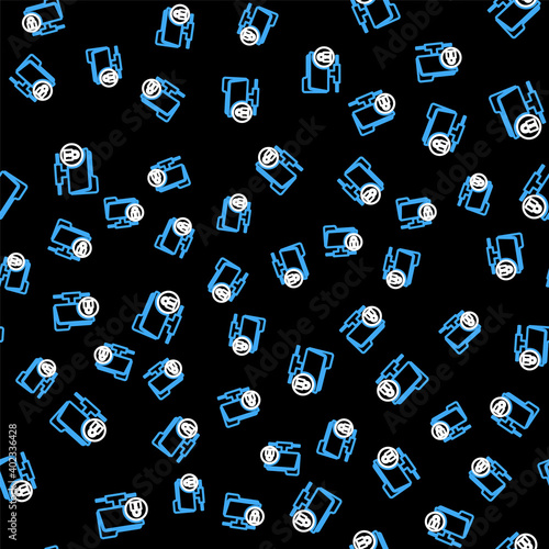 Line FTP folder and lock icon isolated seamless pattern on black background. Concept of software update, ftp transfer protocol. Security, safety, protection concept. Vector.
