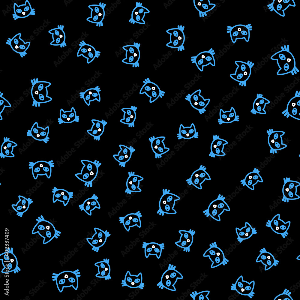 Line Cat icon isolated seamless pattern on black background. Vector. Line Cat icon isolated seamless pattern on black background. Vector.