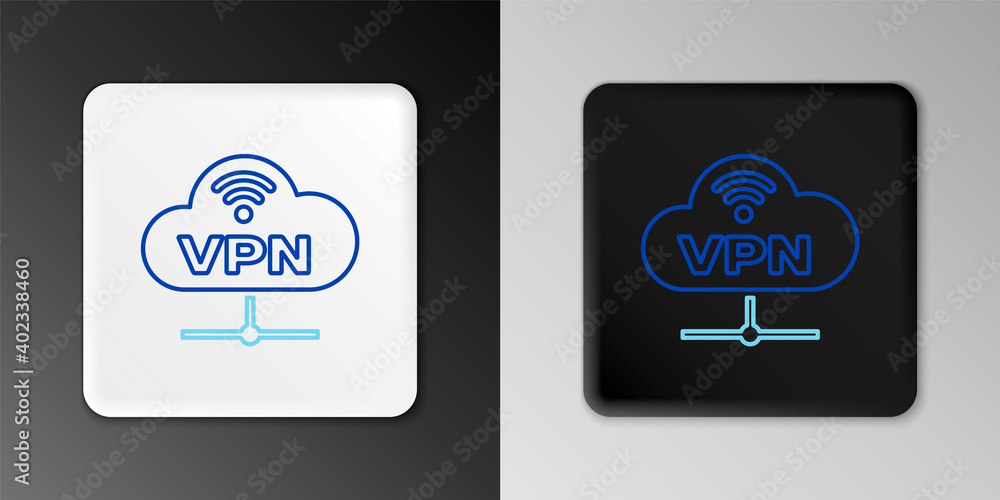 Line VPN Network cloud connection icon isolated on grey background. Social technology. Cloud computing concept. Colorful outline concept. Vector.