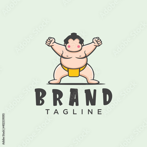Sumo wrestler Logo sign. Fat, overweight man. Traditional sport of Japan. Branding Identity Corporate vector logo design Flat Style 