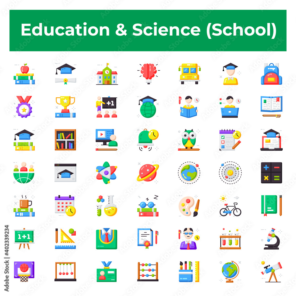 Education and Science school icon set