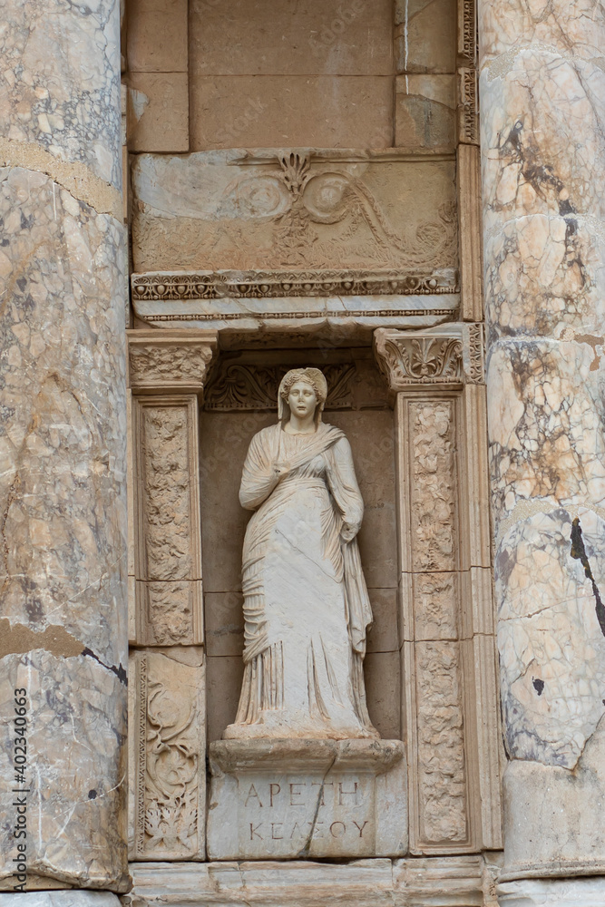 Statue on the Front of Celsus Library at Ephesus