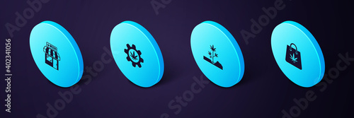 Set Isometric Shopping bag of marijuana, Planting, Test tube with and Marijuana and cannabis store icon. Vector.