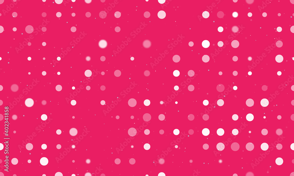 Seamless background pattern of evenly spaced white circles of different sizes and opacity. Vector illustration on pink background with stars Seamless background pattern of evenly spaced white circles of different sizes and opacity. Vector illustration on pink background with stars