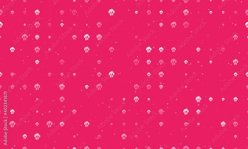 Seamless background pattern of evenly spaced white cloud technology symbols of different sizes and opacity. Vector illustration on pink background with stars Seamless background pattern of evenly spaced white cloud technology symbols of different sizes and opacity. Vector illustration on pink background with stars