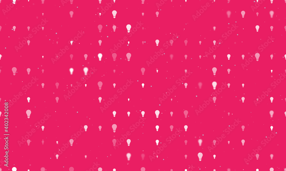 Seamless background pattern of evenly spaced white lamp symbols of different sizes and opacity. Vector illustration on pink background with stars Seamless background pattern of evenly spaced white lamp symbols of different sizes and opacity. Vector illustration on pink background with stars