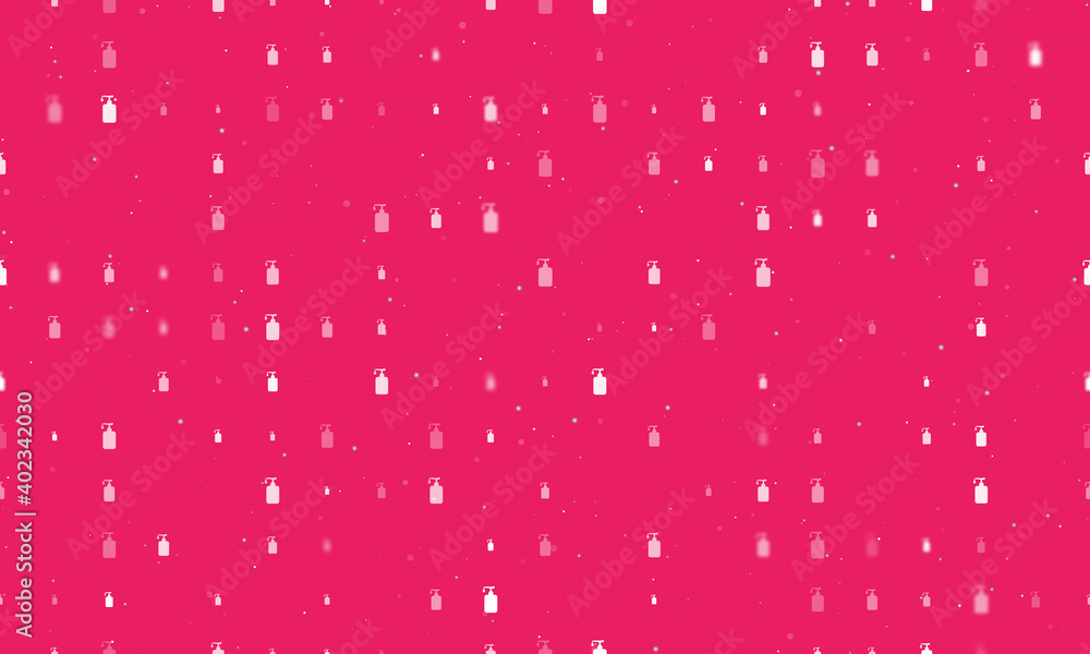 Seamless background pattern of evenly spaced white liquid soap symbols of different sizes and opacity. Vector illustration on pink background with stars Seamless background pattern of evenly spaced white liquid soap symbols of different sizes and opacity. Vector illustration on pink background with stars