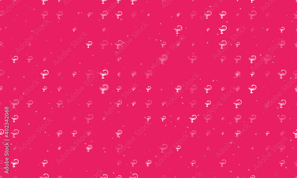 Seamless background pattern of evenly spaced white medicine symbols of different sizes and opacity. Vector illustration on pink background with stars