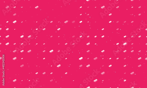 Seamless background pattern of evenly spaced white integrated circuit symbols of different sizes and opacity. Vector illustration on pink background with stars