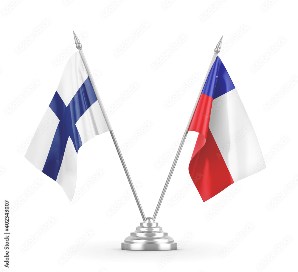 Chile and Finland table flags isolated on white 3D rendering