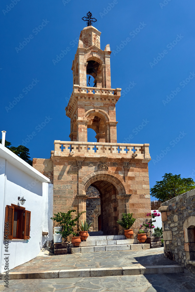 Fototapeta premium Tower of the Byzantine church in Asklipio