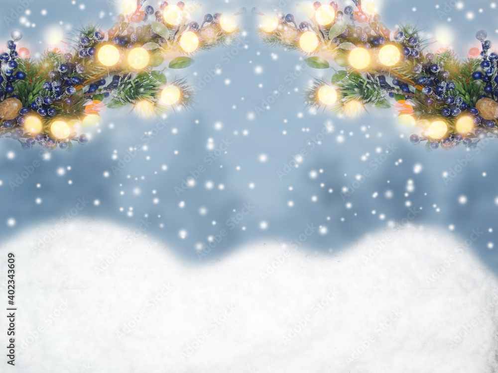 winter background with fir branches cones and snow winter background with fir branches cones and snow