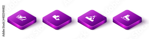 Set Isometric Royal Ontario museum, Canada map, Indian teepee or wigwam and Skates icon. Vector.