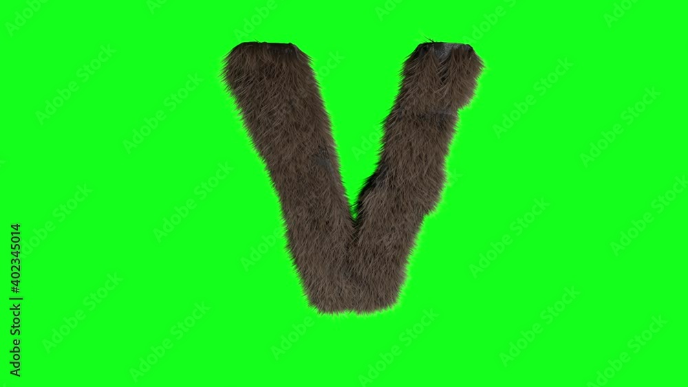 Abstract hairy letter V sign fluffy furry alphabet green screen chroma key animation Abstract hairy letter V sign fluffy furry alphabet green screen chroma key animation