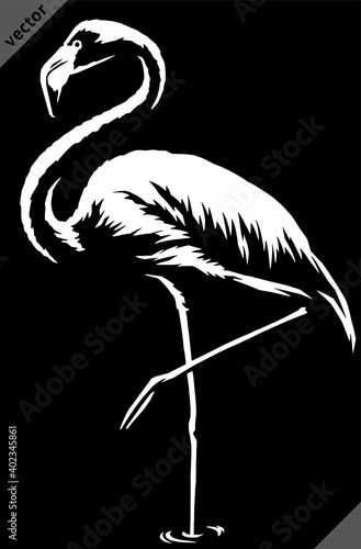 black and white linear paint draw flamingo vector illustration art