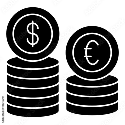 US Dollar Euro Münzen Stapel Geld