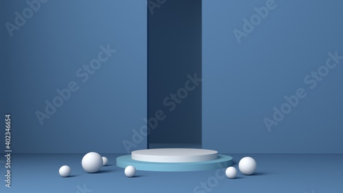 background vector 3d blue rendering with podium minimal blue pastel scene, minimal abstract background 3d rendering abstract geometric shape blue pastel, 3D stand pedestal background for show product © Kiattiporn