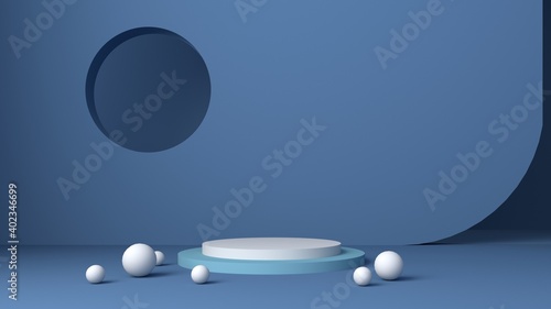 background vector 3d blue rendering with podium minimal blue pastel scene, minimal abstract background 3d rendering abstract geometric shape blue pastel, 3D stand pedestal background for show product © Kiattiporn