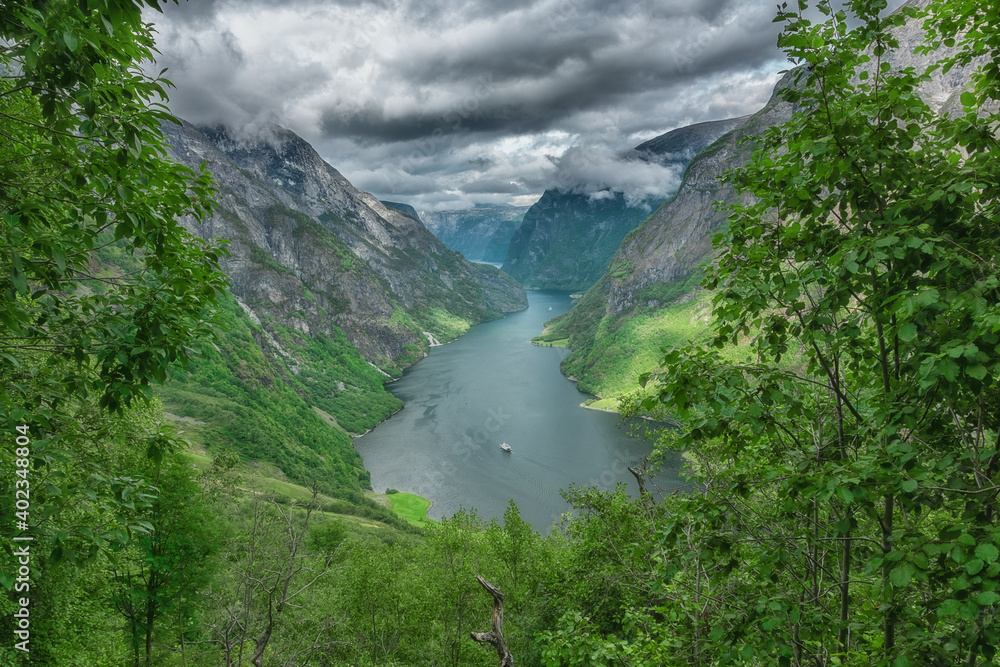 Aerial view of a beautiful Norwegian fjord, the Sognefjord
