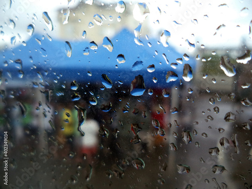 refugee camp over the rainy window