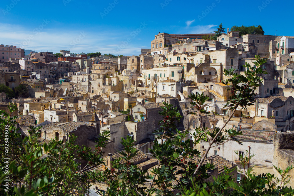 Beautiful view of the ancient city of  Matera in the southern Italy. unesco heritage and European capital 2018. Basilicata, Italy.