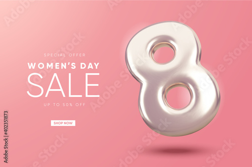 International Women's day banner. 8 march background with 3d number.  photo