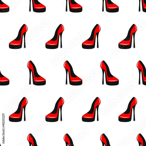 Ellegant fashilonable red high heeled women shoes seamless pattern. Vector illustration.
