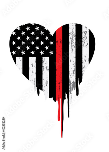 Firefighter Thin Red Line Support Heart Illustration