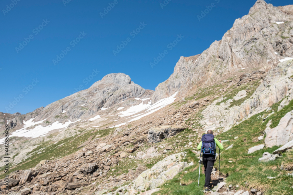 ascent to Argualas peak, Pyrenean mountain range, Huesca, Spain