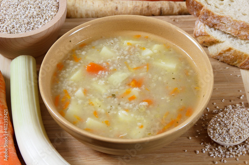 Krupnik - traditional Polish soup with barley groats and vegetables