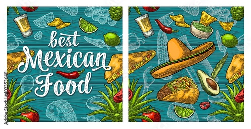 Best mexican food handwriting lettering and vintage engraving