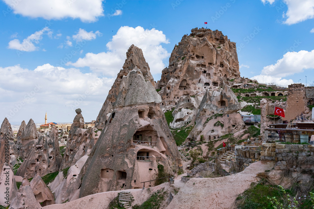 Fototapeta premium Turkey, Cappadocia, Uçhisar - 25 April 2019 - Fantastic glimpse of Uçhisar in Cappadocia