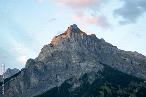 Kandersteg Switzerland - 05.09.2020 View of Bire Peak at sunset in the Summer