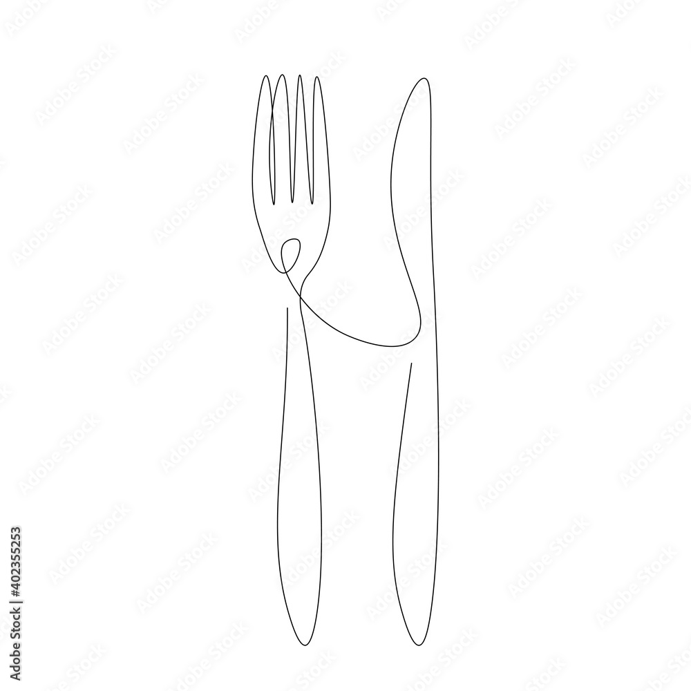 Fork and knife line drawing, vector illustration Fork and knife line drawing, vector illustration