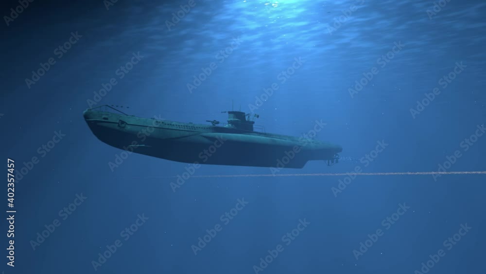 U-Boot unter Wasser mit Torpedobeschuss U-Boot unter Wasser mit Torpedobeschuss
