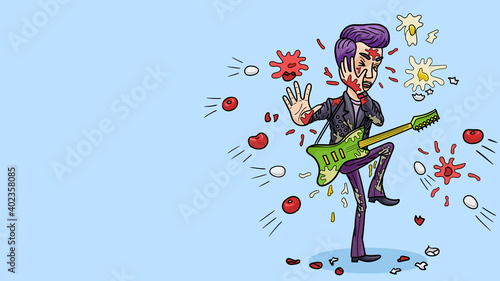 The guitarist was pelted with tomatoes and chicken eggs, after an unsuccessful performance.