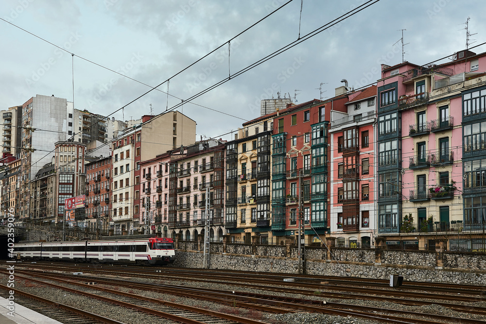 Train approaching the Indalecio Prieto station,Bilbao, Biscay, B