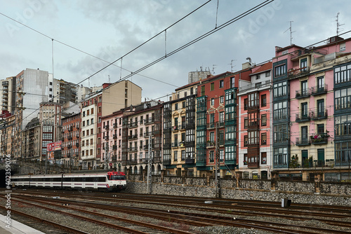 Train approaching the Indalecio Prieto station,Bilbao, Biscay, B