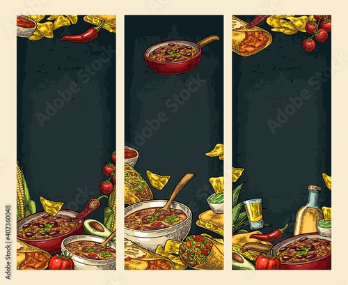 Vertical poster with Mexican traditional food and ingredient.