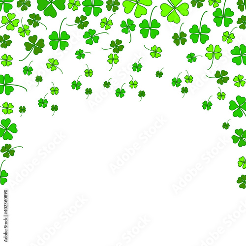 Multicolored green clover on a white background. St. patrick's day pattern. Vector illustration.