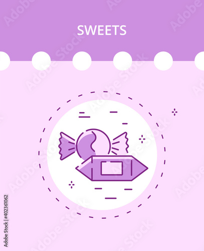 Sweets icon. Caramel, candy bars, chocolates in vector linear style. Simple illustration in a flat style.